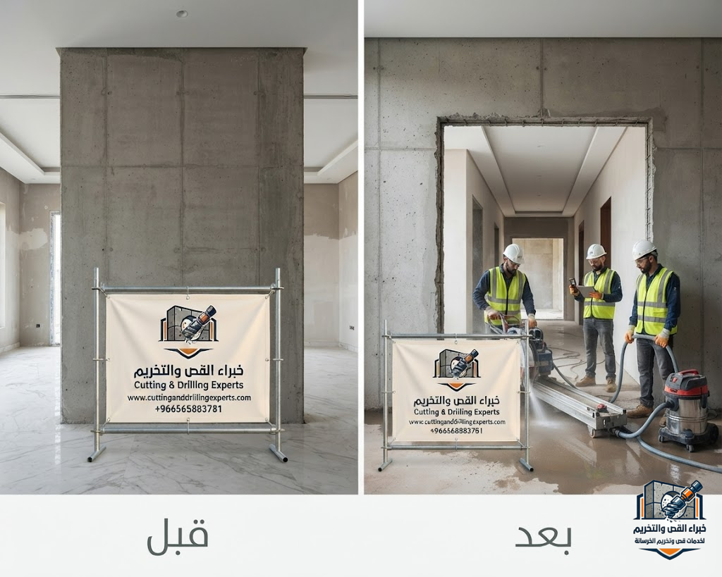 مقاول قص جدران بالليزر الطائف لتنفيذ فتحات خرسانية دقيقة باستخدام أجهزة القياس بالليزر والقص الماسي بدون تشققات